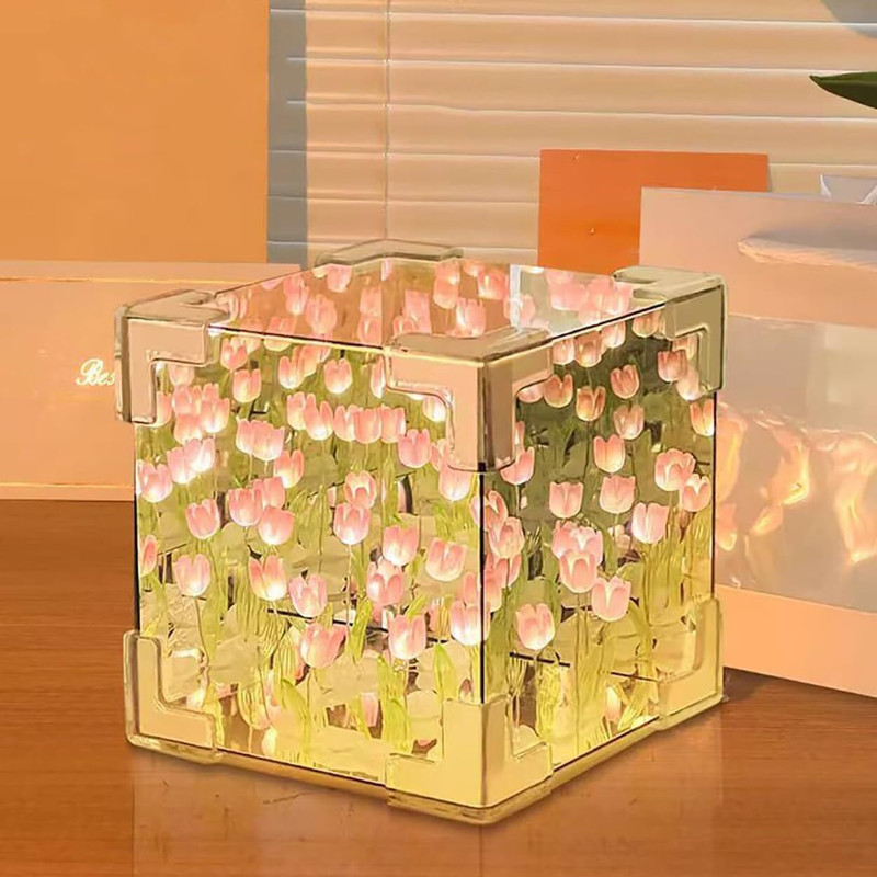HavenFlix Tulip Night Light - Handmade DIY Tulip Cube Mirror Light Night Lamp(5 cm, Multicolor)