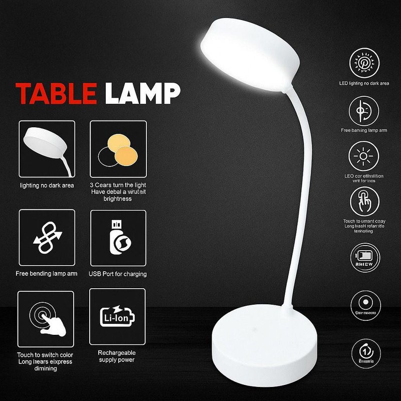 FIRSTLIKE Rechargeable Study Lamp With 3 LED Color Mode Touch Dimmable Brightmess Study Study Lamp(11 cm, White)