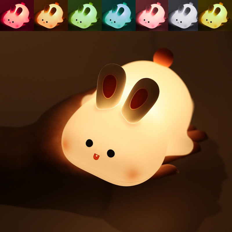 KAVYARA Big Face Rabbit Silicon Night Lamp USB Rechargeable 7 Color Changing For Kids Night Lamp(7 cm, Warm White)