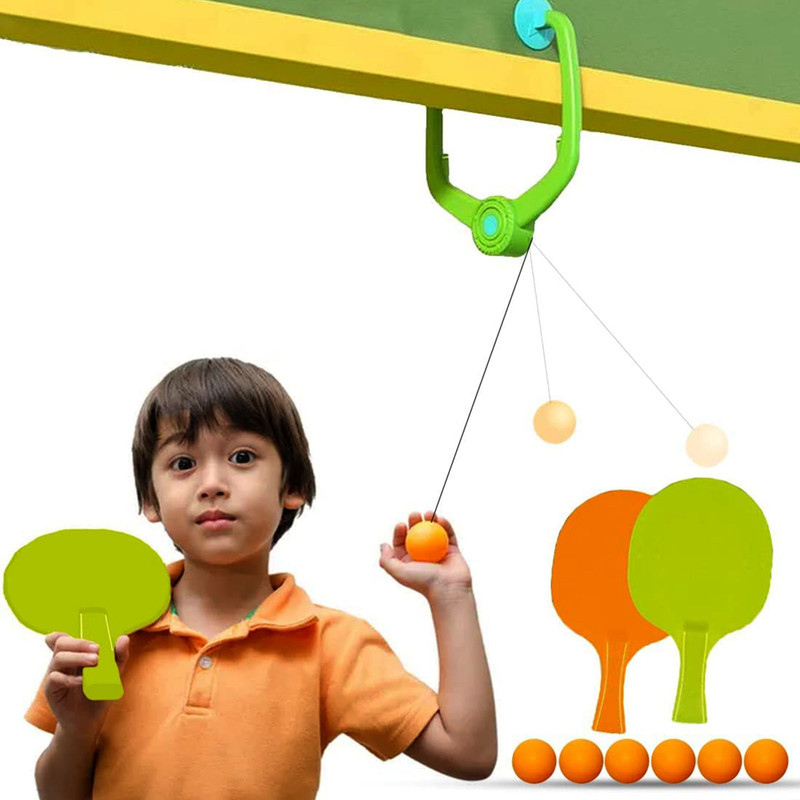 KIDOLOGY Hanging Ping Pong Table Tennis Trainer Set For Kids With 2 Rackets & 6 Balls Rollaway Indoor Table Tennis Table(Mullti Color)