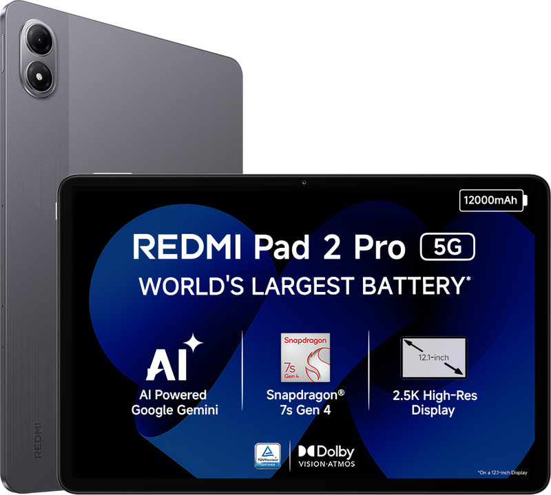 REDMI Pad 2 Pro 5G 8 GB RAM 256 GB ROM 12.1 inch with Wi-Fi+5G Gaming Qualcomm Snapdragon 7s Gen 4 Tablet (Graphite Grey)