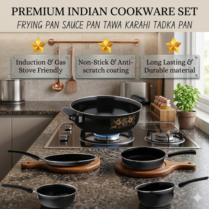 Jainpet 5-Piece Long-Lasting Induction Cookware Set Tagine(Black)