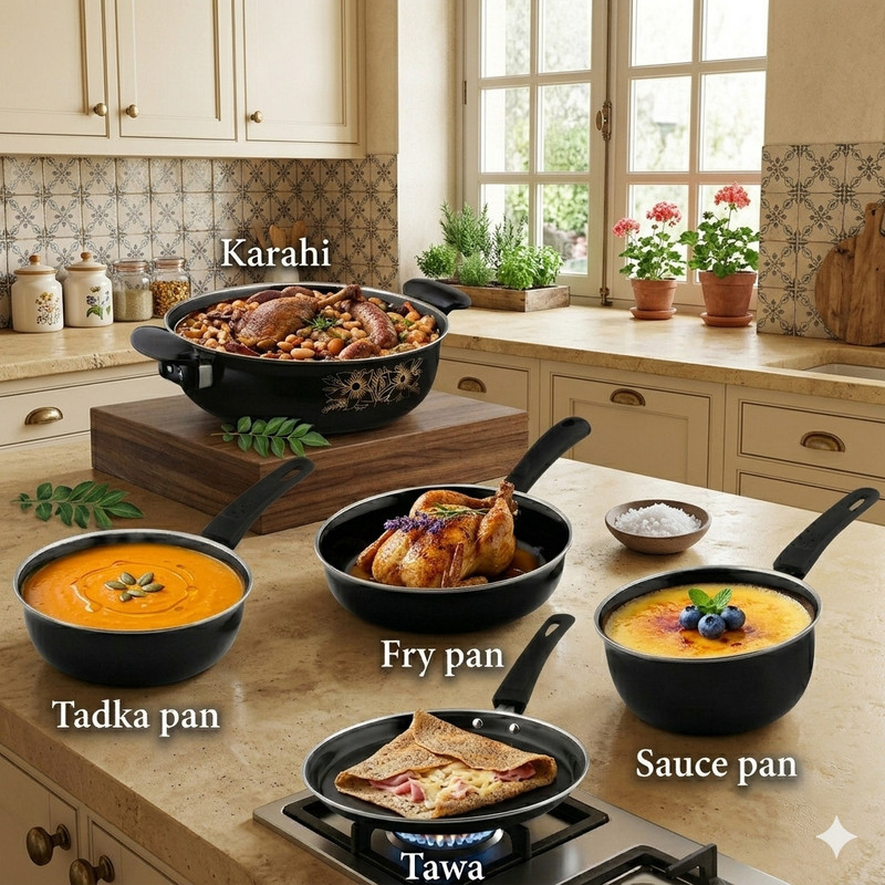Jainpet Gourmet 5-Piece Pack: Premium Non-Stick Essentials Tagine(Black)