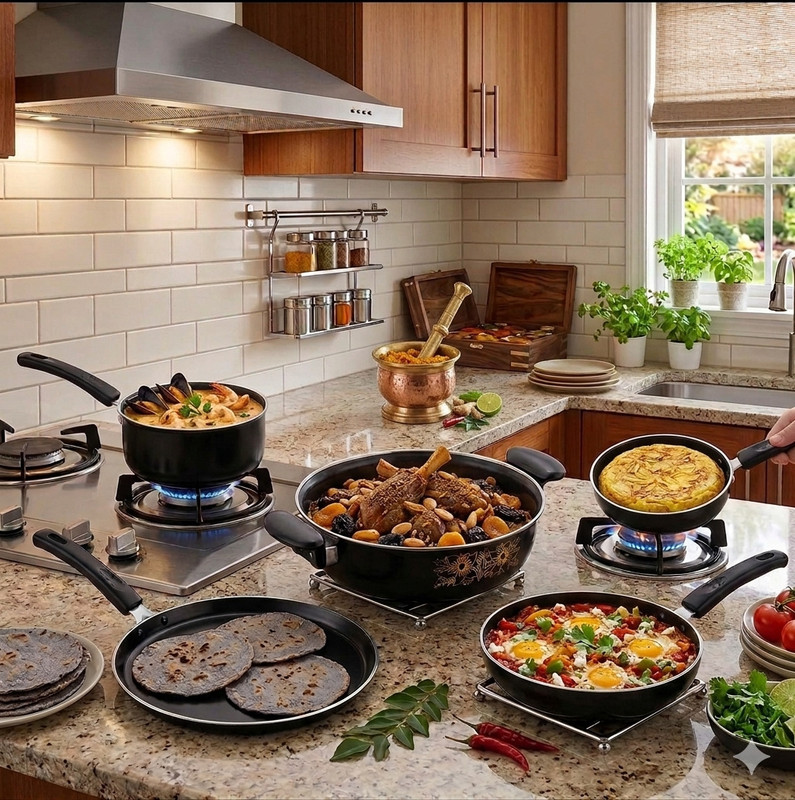Jainpet Precision-Engineered Kitchenware: 5-Piece High-Grade Non-Stick Set Tagine(Black)