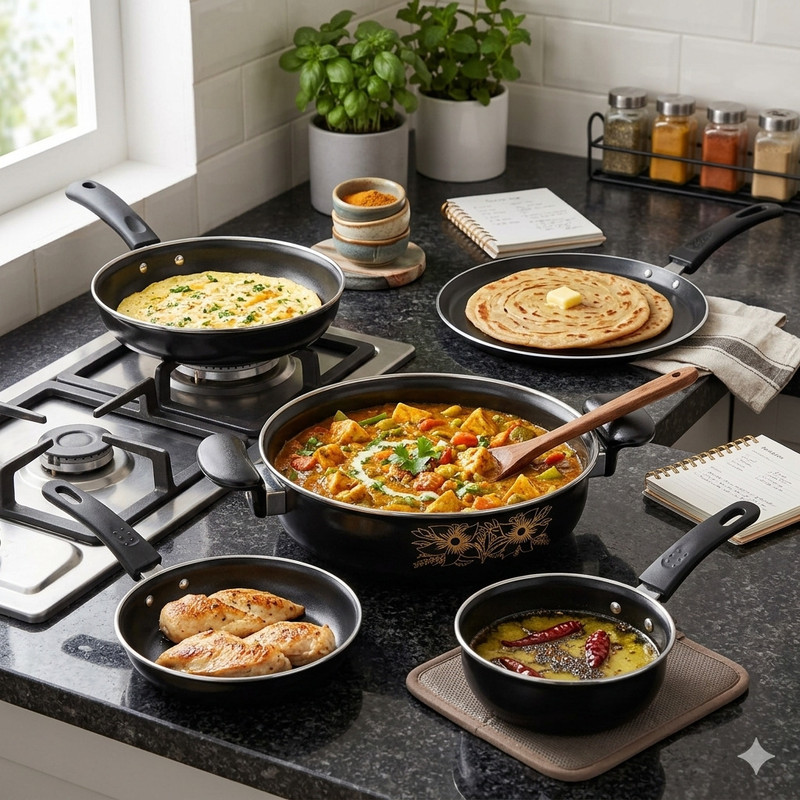 Jainpet Durable & Stylish 5 Piece Cookware Set with Ergonomic Handles Tagine(Black)