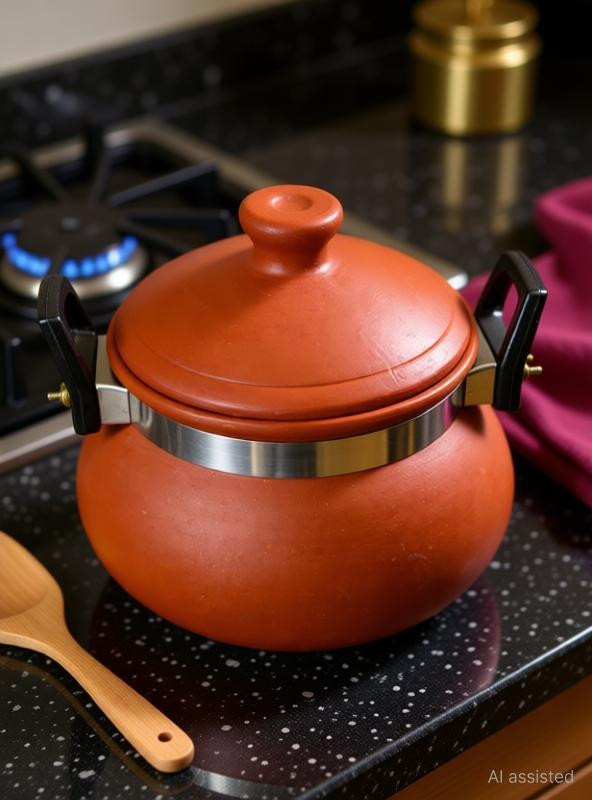 Aaravi lifestyle Classic Terracotta Handi Pot with Lid Tagine(Brown)