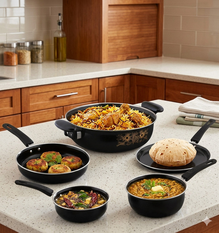 Jainpet Luxury Finish 5-Piece Non-Stick Cooking Essentials Tagine(Black)