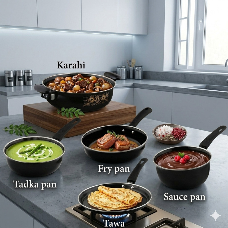 Jainpet Modern Kitchen 5-Piece Suite: Non-Stick Excellence Tagine(Black)