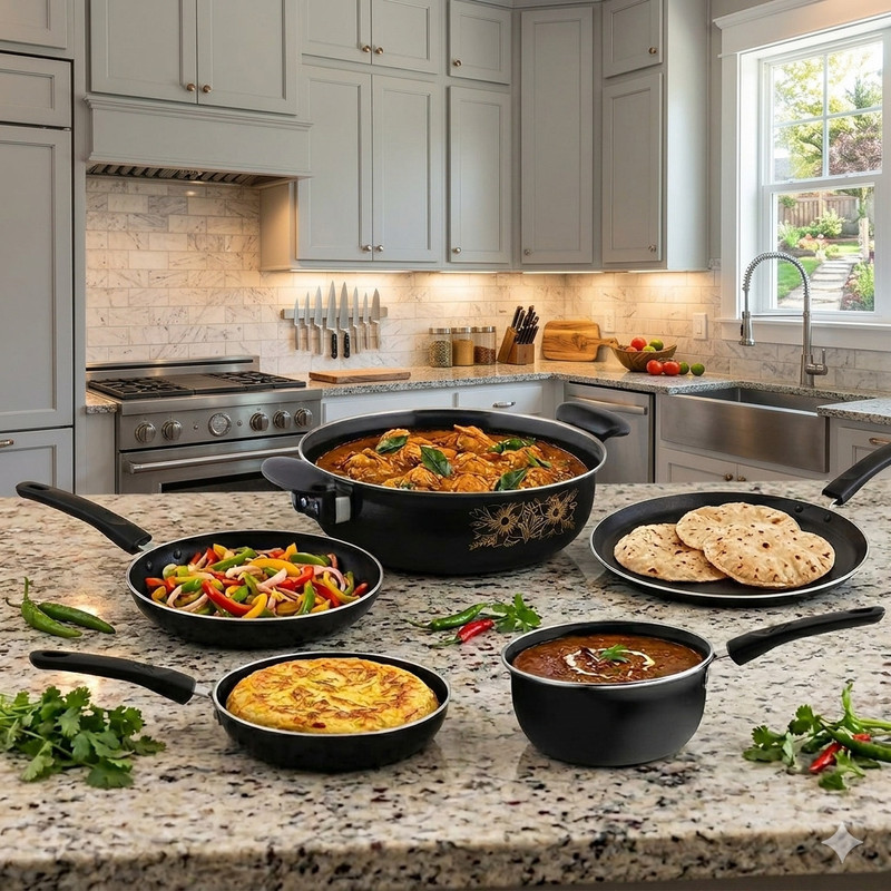 Jainpet 5-Piece Culinary Set: Non-Stick & Induction Ready Tagine(Black)