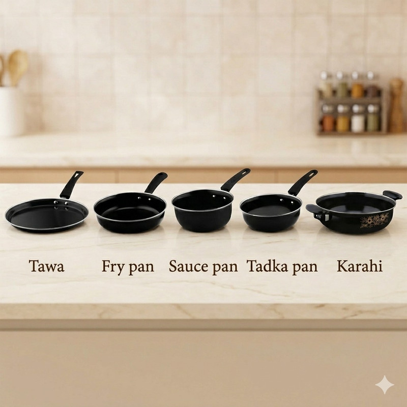 Jainpet 5-Piece Heavy-Duty Non-Stick Cookware Tagine(Black)