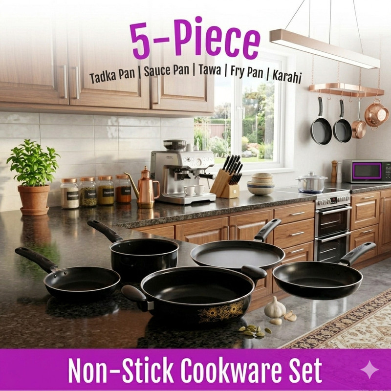 Jainpet Clean-Swipe: 5-Piece Non-Stick Set for Modern Homes Tagine(Black)