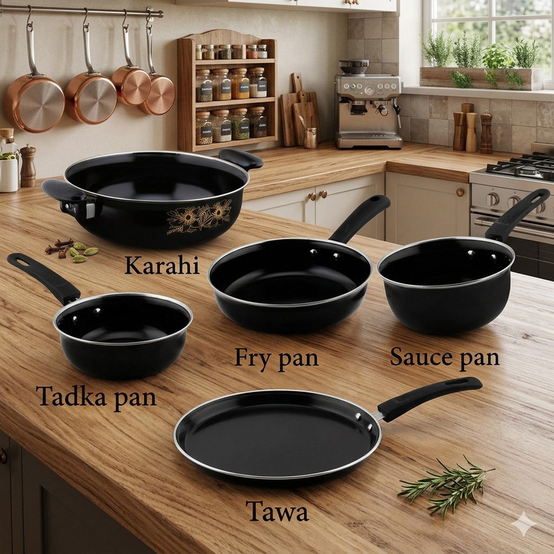 Jainpet Copper-Gold: 5-Piece Designer Cookware Set Tagine(Black)