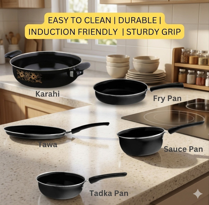 Jainpet The Pro-Performance Set: Scratch-Resistant 5-Piece Non-Stick Suite Tagine(Black)