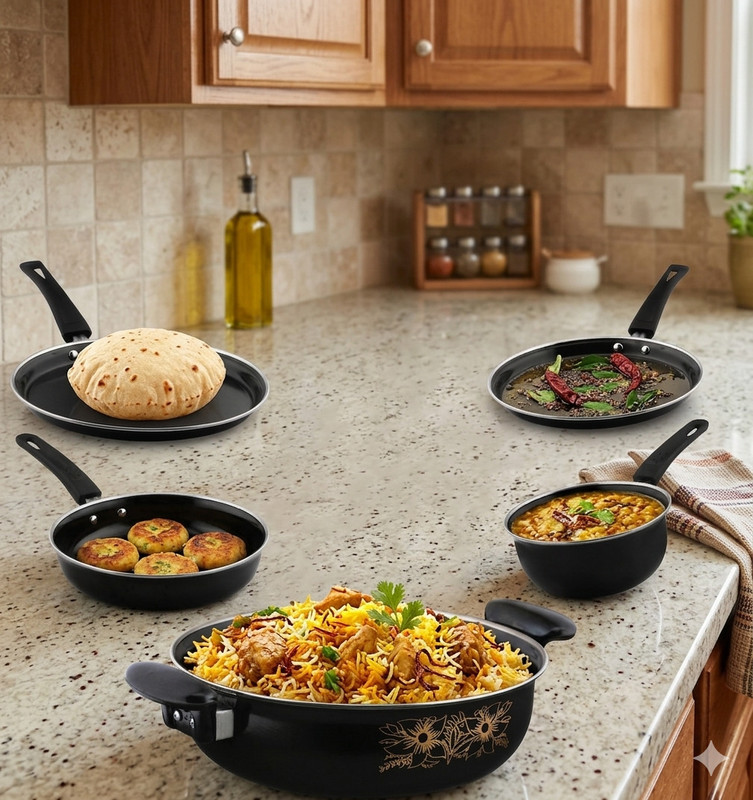 Jainpet The Easy-Clean Collection: 5-Piece PFOA-Free Cookware Tagine(Black)