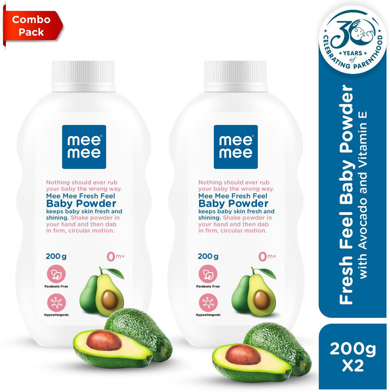 MeeMee fresh feel baby powder,Dermatological tested,gentle for newborn, 2 X 200g(400 g)