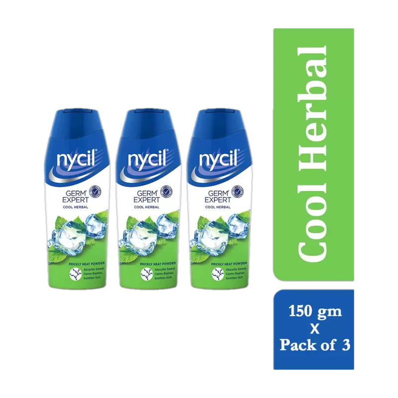 NYCIL Germ Expert Cool Herbal Prickly Heat and Cooling Powder ( Pack of 3)(3 x 150 g)
