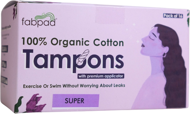 FabPad 100% Organic Cotton Applicator Tampons - Pack of 16 (Super 9-12 g) Tampons(Pack of 16)