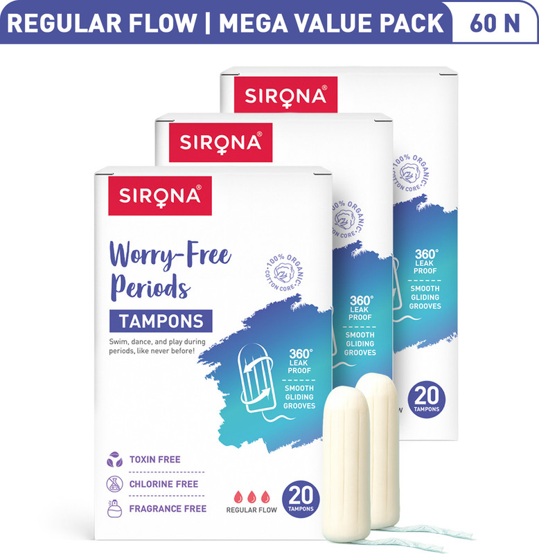 SIRONA Periods Made Easy Non Applicator Tampons for Regular Flow Tampons(Pack of 60)