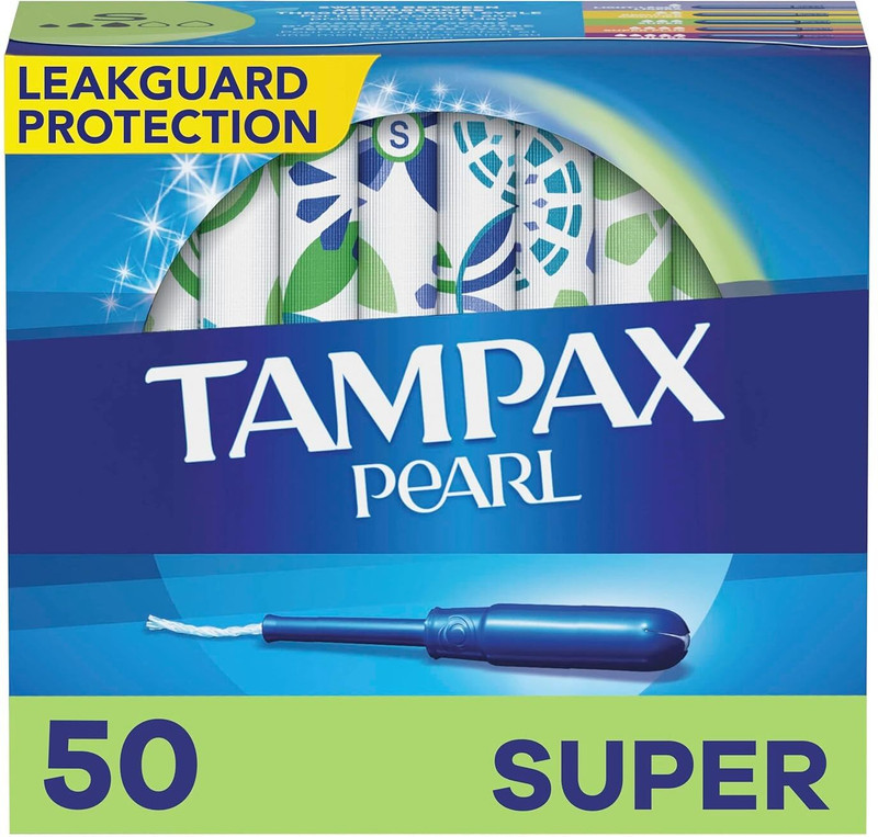 Tampax Pearl Plastic Tampons, Super Plus Absorbency, Unscented, 50 Count Tampons