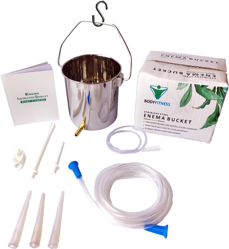 BODY FITNESS Enema Douche Kit Two Quart Steel Enema Bucket - PVC Tubing | Instuction Bookle Tampons