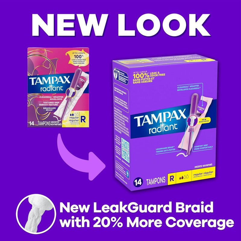 Tampax Pearl Regular Plastic Tampons, Unscented, 18 Count Tampons