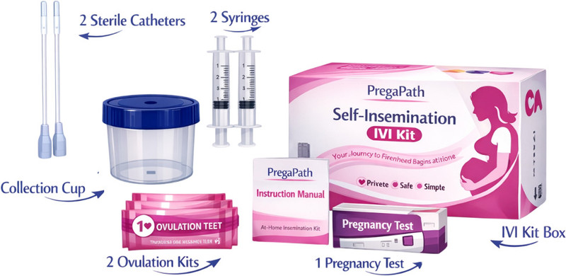PregaPath At‑home insemination, IUI IVI alternative, Conceive, free Preg & Ovulation test, Tampons(Pack of 2)
