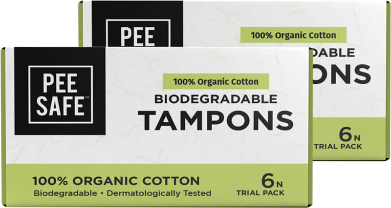 Pee Safe Biodegradable Tampons, Trial Pack, 6 Tampons - 2 Regular, 2 Super, 2 Super Plus Tampons(Pack of 6)