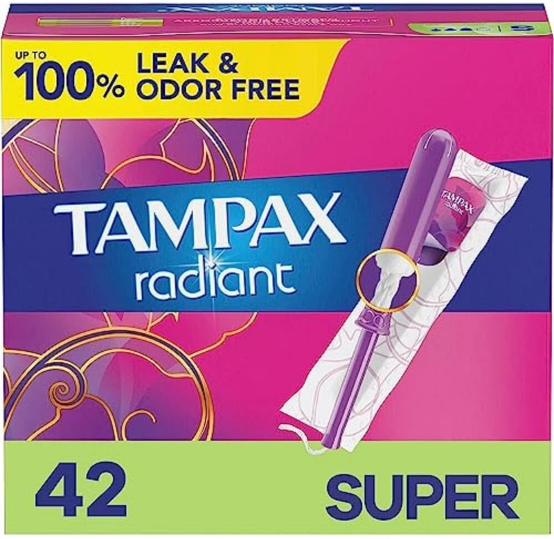 Tampax Radiant Tampons Super Absorbency with BPA-Free, 42 Count Tampons