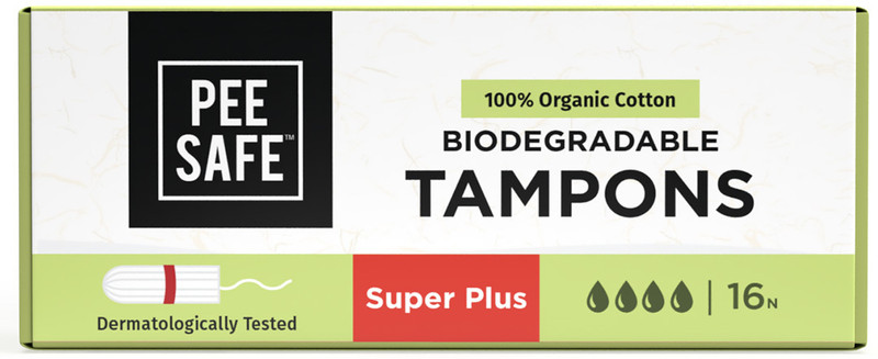 Pee Safe 100% Organic Cotton Tampon, Super Plus Tampons(Pack of 16)