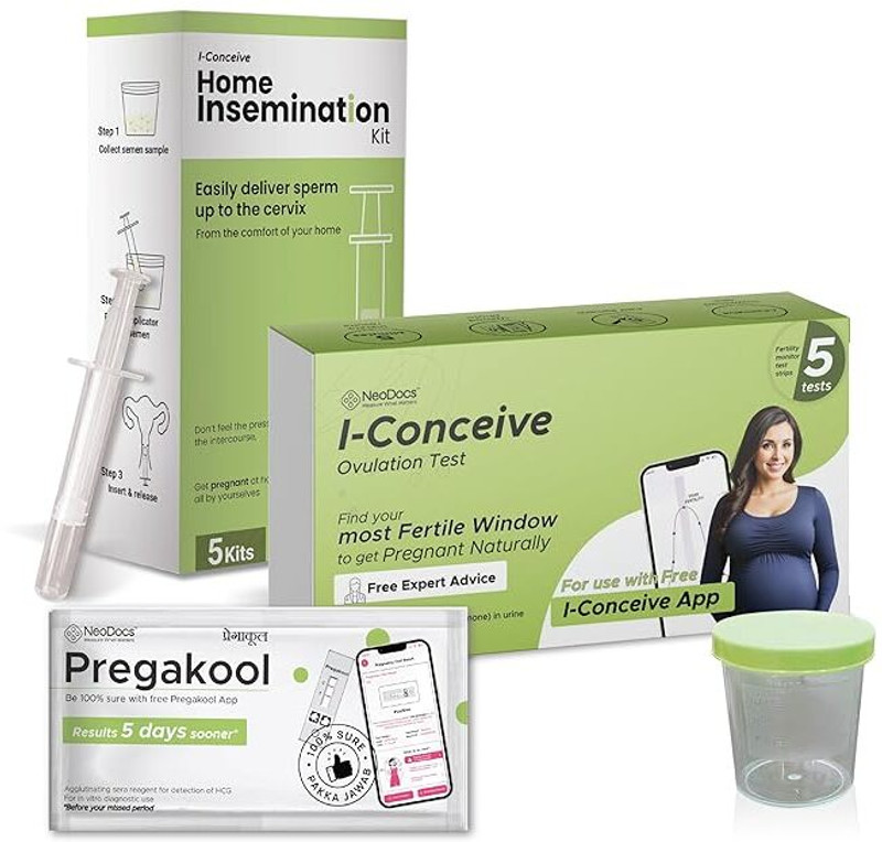 Neodocs I-Conceive Home Insemination + 5 Digital Ovulation Test Kits | 1 Pregnancy Kit Tampons(Pack of 5)