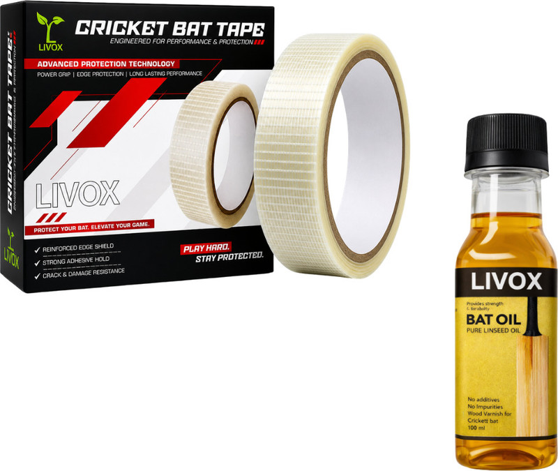 LIVOX Cricket Bat Care Combo – Fiber Bat Tape + Linseed Bat Oil Protection Tape(Multicolor)