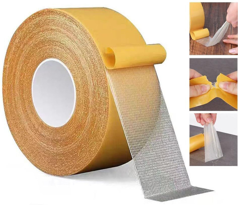 hirva creation Double-Sided Carpet Tape - 91ft Long, 2in Wide, No Residue, Easy Removal Support Tape(White)