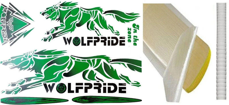 WOLF PRIDE Vinyl cricket bat sticker with Grip and Fiber Sheet Bat Sticker(Red, Black)
