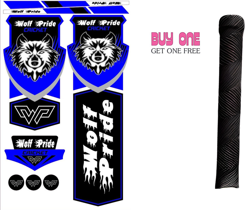 WOLF PRIDE Vintage Cricket Bat Blue Sticker & Black Grip 3 in 1 Bat Sticker(Multicolor)