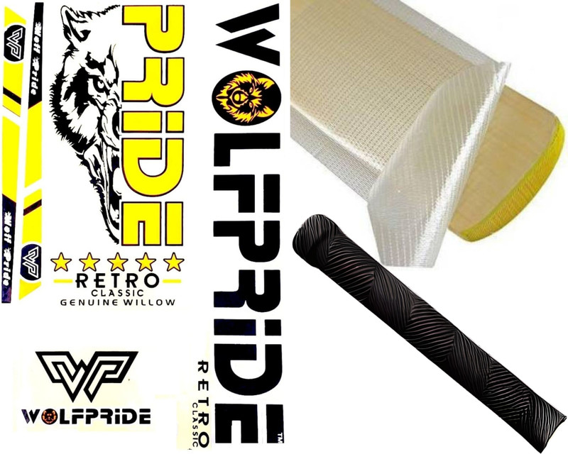 WOLF PRIDE Retro Cloassic Cricket Bat Sticker Pack (Sticker+Grip+Fiber Sheet) Bat Sticker(Yellow, Black)
