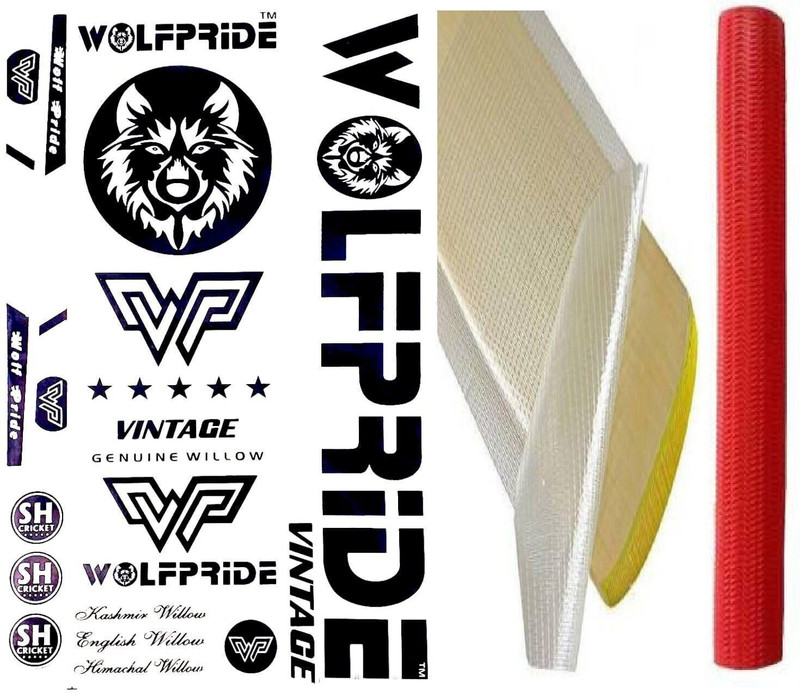WOLF PRIDE W/WHITE RETRO CRICKET BAT STICKER COMBO KIT (STICKER, ANTI SCUFF SHEET) Bat Sticker(Multicolor)
