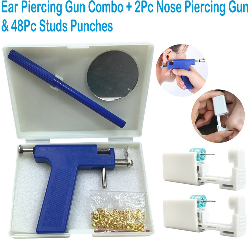 EPITECH MART Ear Gun Professional Piercing Gun & 2Pc Nose Piercing Gun 48pc Stude Punches Permanent Tattoo Kit