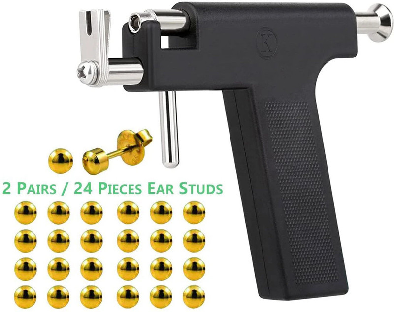 Tifurko Professional Ear-Nose-Navel-Body Piercing Gun Tool Kit With 12 Pairs (24 Pcs) Permanent Tattoo Kit