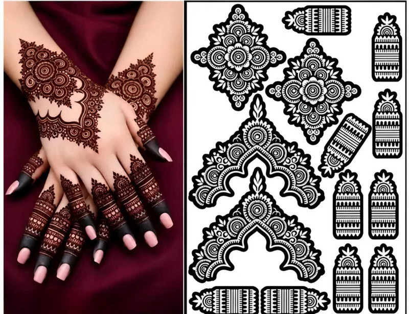 Rosh Fashion Henna Unique Mehendi design stencil set for women full hand |Bridal |Special(Floral Pattern, Arabic Designs, floral leaf pattern)