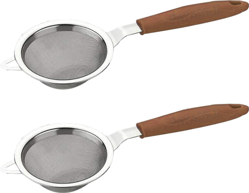 PAYABLE 2Pc Choco color Strainer for Kitchen, Chhalni Plastic Handle with Steel Mesh Tea Strainer(Pack of 2)