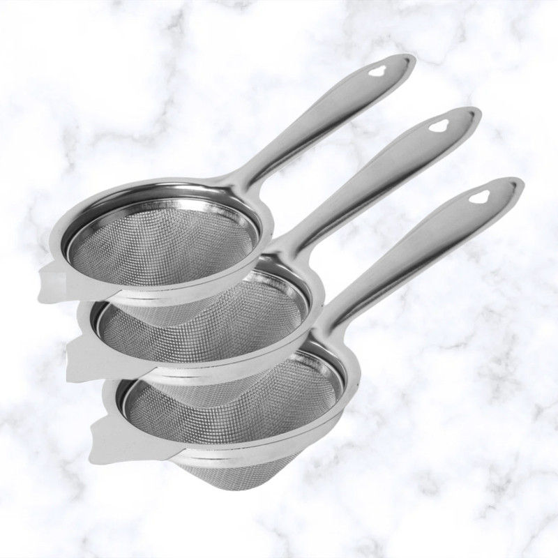 The cook house Stainless Steel Tea Strainer/Chai Chalni Set of 3 Pcs (8,9,10 cm) - Silver Tea Strainer(Pack of 3)