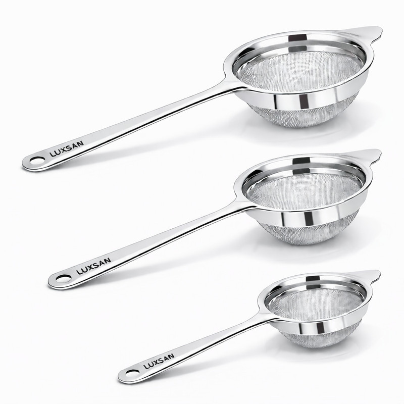 Luxsan LUXSAN Premium Fine Mesh Tea Strainer Set (3 Pieces) Tea Strainer(Pack of 3)