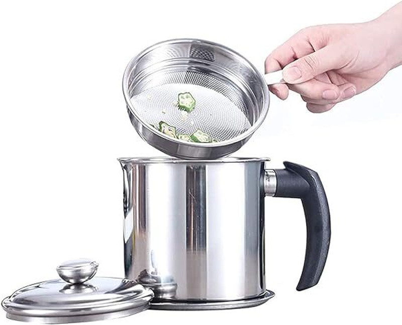 Agyvvt Grease Container With Strainer For Filtering Oil, Reuseble oil Pot, Storage Jar Tea Strainer(Pack of 1)