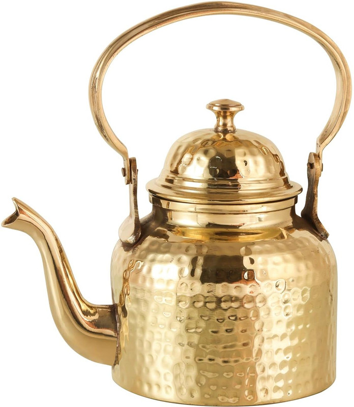 Rajneesh Handicraft Hammered Designer Brass Tea Kettle Pot Inside Tin Lining Serving Coffee Tea Urn(1 L)