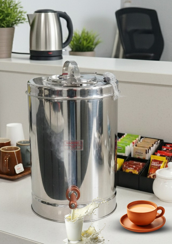 THANGAM Stainless Steel Hot Water & Tea Dispenser 15L with Wooden Tap for Office Tea Urn(15 L)