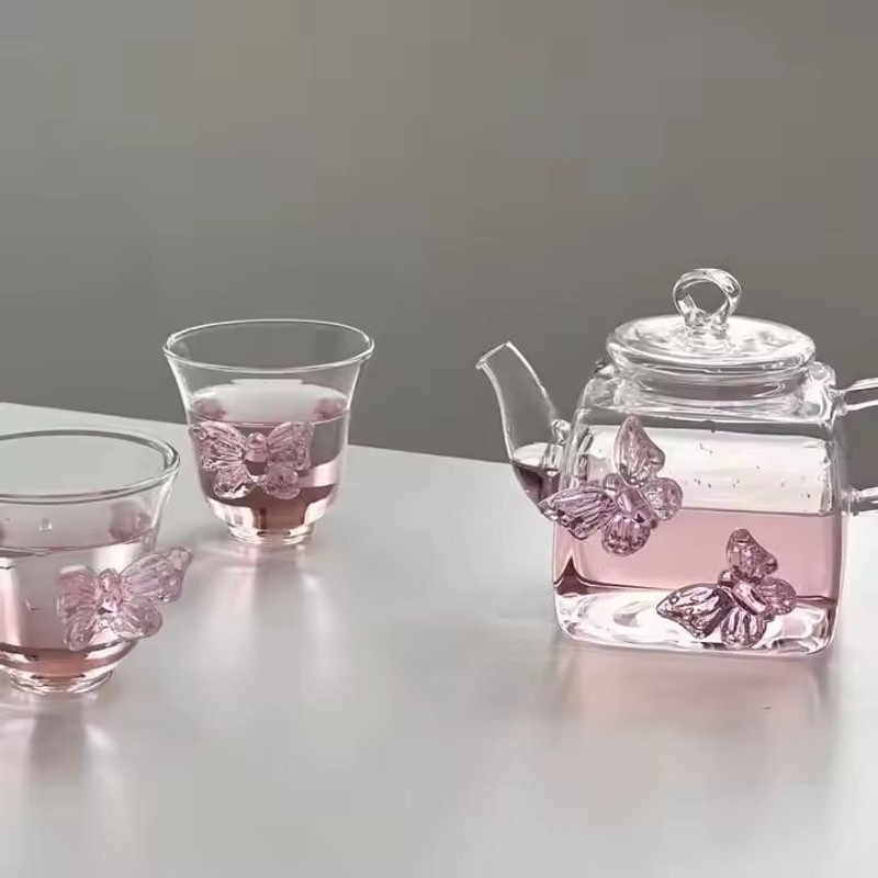 RYSHOPESTORE Glass Teapot Set with Butterfly Design Tea Urn(500 ml)