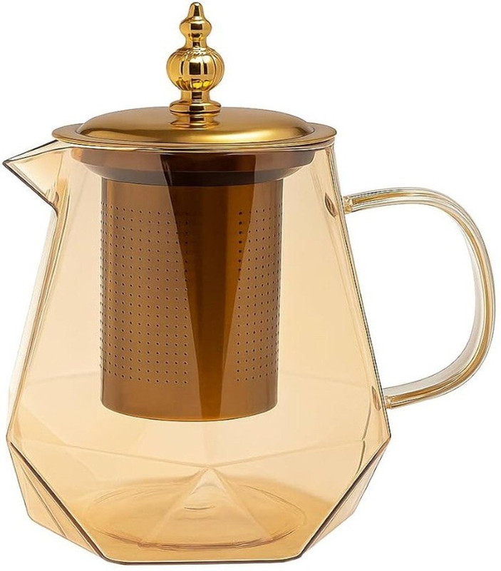 KLICKIO Diamond-Cut Amber Glass Teapot Tea Urn(1000 ml)