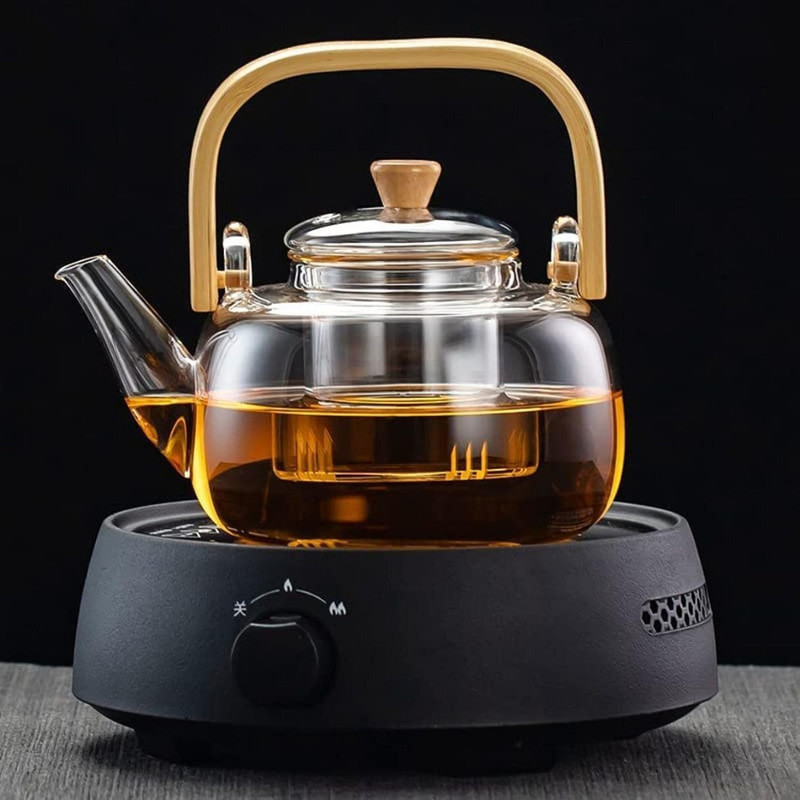 GTE Handcrafted Borosilicate Glass Teapot with Wooden Handle & Infuser – 900ml Tea Urn(900 ml)