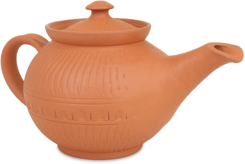 KSI Handcrafted Terracotta Tea Pot with Lid | Natural Clay Teaware Tea Urn(700 ml)