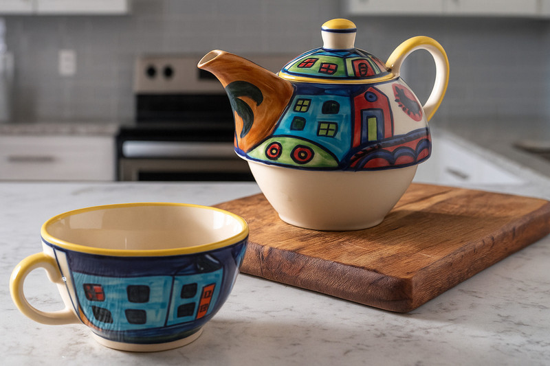 Hindustani Saudagar Blue Spiral Ceramic Tea Pot Kettle with Cup Milk hot Water Cup with Handle Tea Urn(300 ml)